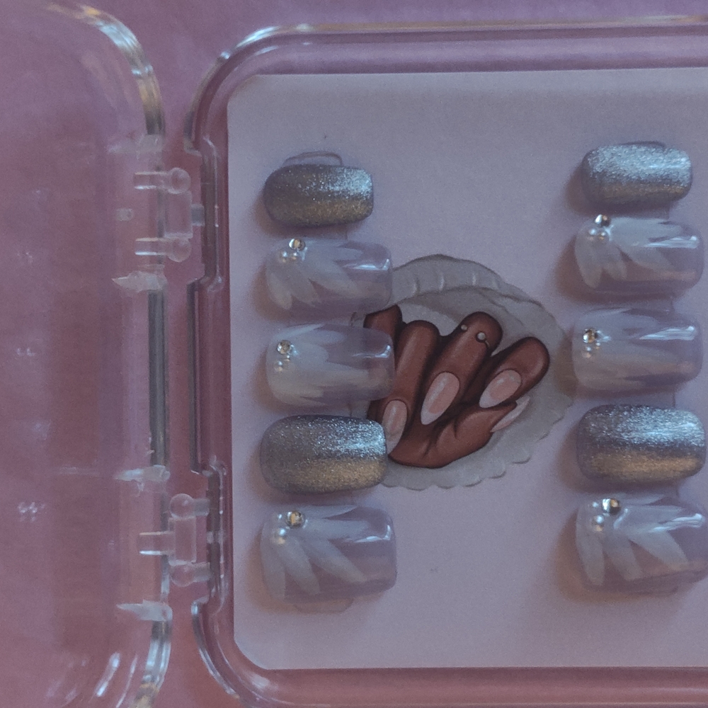 Silver and White Glitter Press-On Nails